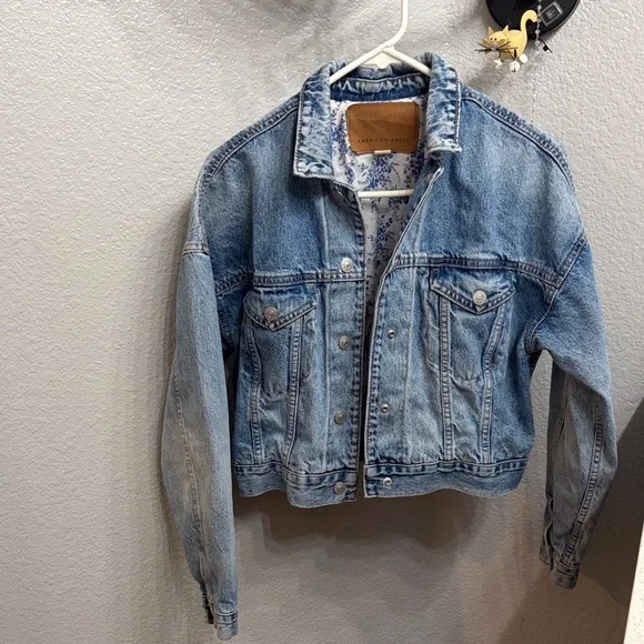 American Eagle Denim Jacket with Floral Lining - Blue - Picture 1 of 7